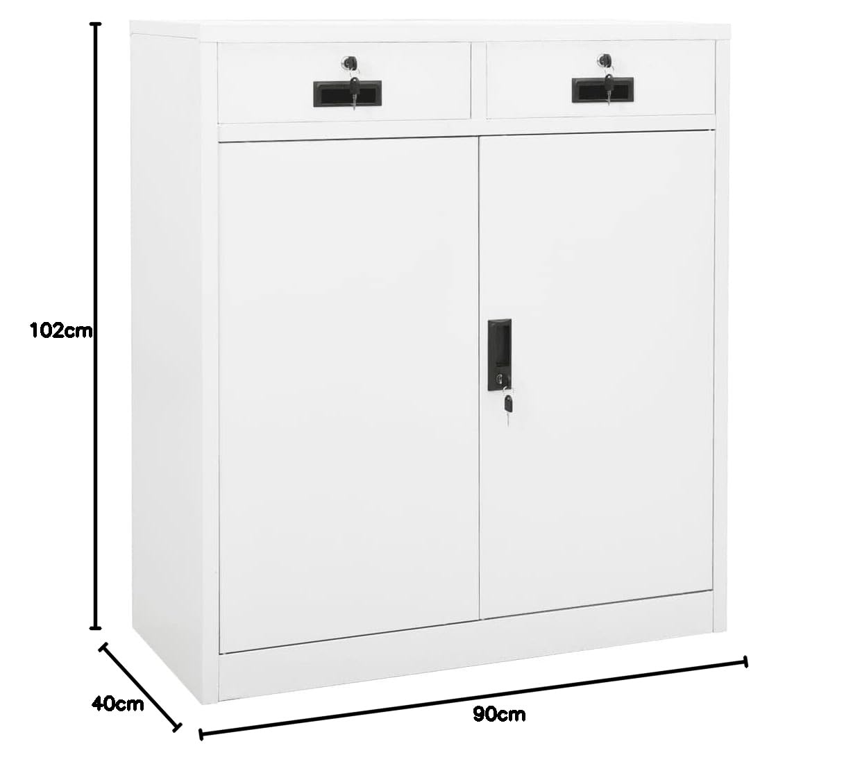 Armadio da ufficio, autoportante, in metallo, per aziende, ufficio, scuola, bianco, 90 x 40 x 102 cm