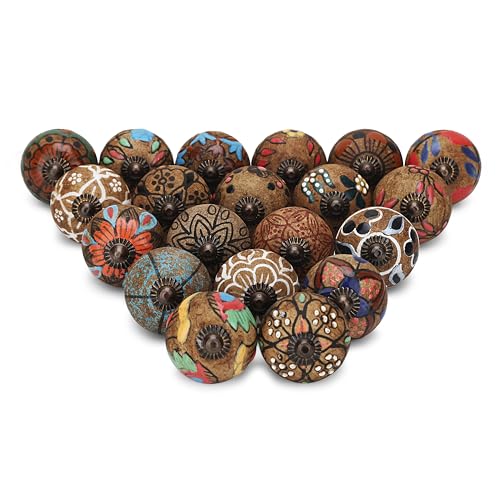 Image of Craft Trade Ceramic Wardrobe Knobs for Drawers Furniture Desk Wardrobe Kitchen Cabinet Dresser and Cupboard Vintage Assorted Decorative Knob - Pack of 20 Dusty Brown