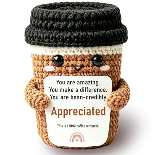 Mini Appreciation Coffee Lovers Gift for Women Men Mom Teachers Nurses Coworkers Boss Handmade Crochet Coffee Farewell Birthday Thank You Retirement Gifts for Friends Employees Office Desk Decor