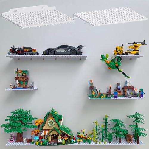 Image of LRANFOW 12 Wall Display Shelf for Lego Building Bricks, 4x5 inch Dual-Sided Display Shelf with 16x13 4.9mm Studs for Lego Shelf Display, Builders, Room Decor