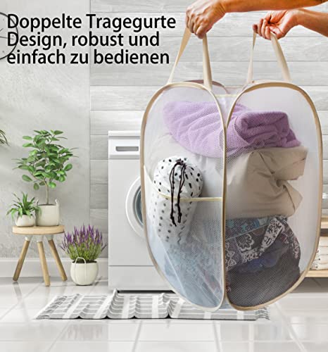 Panier à linge pop-up 77 l + sac à linge pliable en maille pour linge (beige)