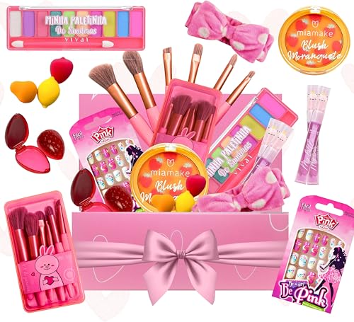 Kit Maquiagem Infantil Meninas Crianças na Caixa Presente Rosa Make Colorida