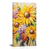 Vefacaiyo Sunflower Canvas Wall Art Abstract Floral Landscape Texture Prints Wall Decor Sunflower Oil Painting Printing Artwork for Home Bedroom Bathroom Living Room Office, 20'x36'