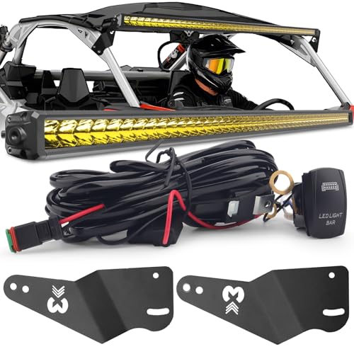 Chelhead 50 Slim Led Light bar with Upper Windshield Mounting Brackets with Rocker Switch Wiring Harness Yellow Combo Beam Compatible with Can Am Maverick X3 and X3 Max 2017+ All Models (Yellow)