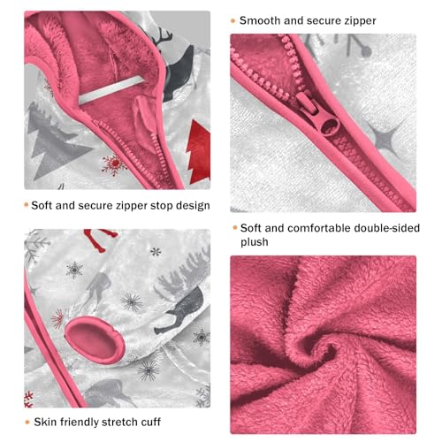 OTVEE Christmas Deer with Tree Pattern Kids Hoodie Jacket Fall Spring Full Zip Warm Outwear Coat3