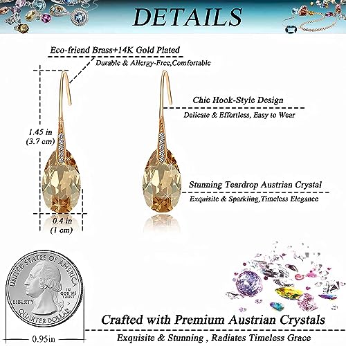 Austrian Crystal Teardrop Dangle Earrings for Women Drop Hook Earring 14K Rose Gold Plated Hypoallergenic Jewelry4