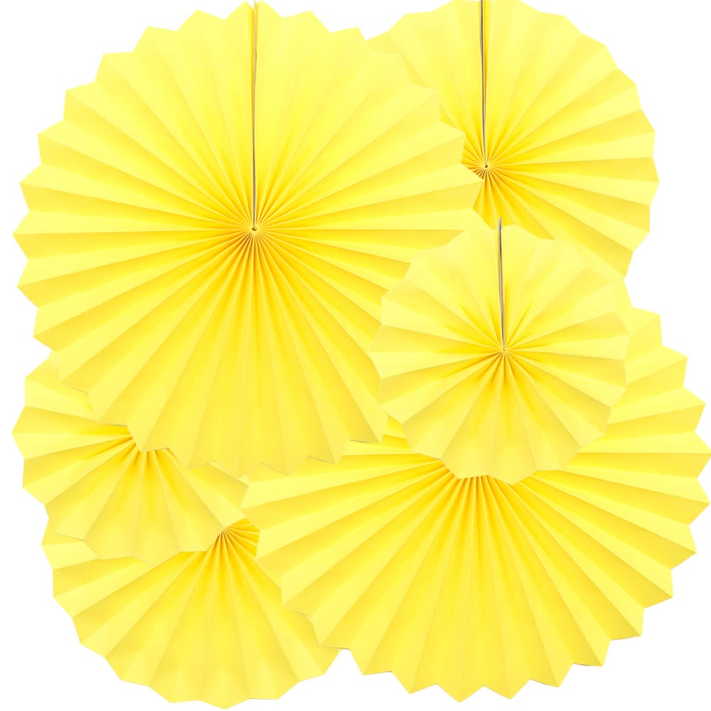 Yosawa 6Pcs Paper Fan Flowers Hanging Paper Fans Decoration for Birthday Wedding Christmas Graduation Theme Party （Yellow）