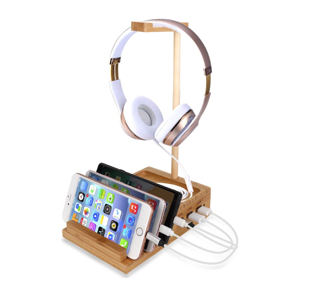 Yisen Handy Universal Wooden Headphone Stand (Removable) with Cable Holder for Multiple Devices and Smartphones with 3 USB Ports (with Power Switch and 1.5M Power Cord)-image-36