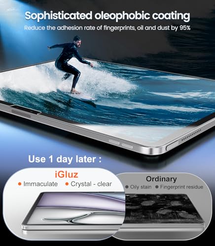 Image of iGluz 2 Pack for iPad Air 11-inch M4 /M3 /M2 2026 /2025 /2024. 9H+ Tempered Glass Screen Protector with Easy-Install Box[12FT Grade Shatterproof] Apple Pencil Compatible,HD Clarity,Scratch Resistant