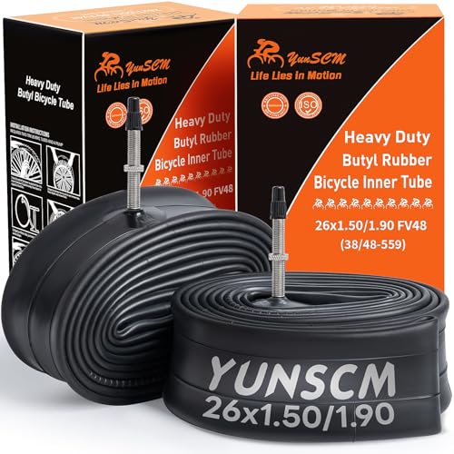 YunSCM 2本,26 1.75 チューブ 肉厚,仏式バルブ48mm,26x1.50/1.90 自転車チューブ,適用 26x1.50/26x1.75/26x1.90 マウンテンバイク