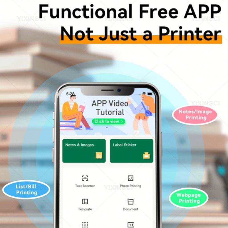 AJUK A4 Wireless Portable Mini Thermal Printer (1Year Warranty) Inkless Bluetooth Label Maker for Printing Labels, Photos, Notes, Barcode Compatible with Android, iOS, Windows - 203dpi 4