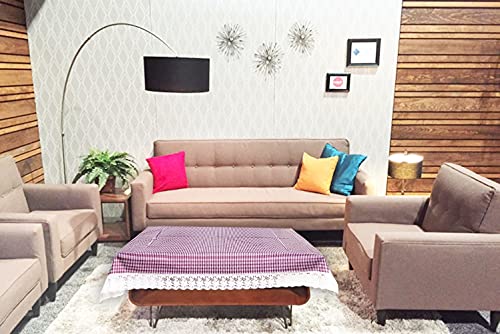 Image of The Furnishing Tree Waterproof PVC Rectangle Shaped 2 Seater Table Cover WxL 45x70 inches Pin Check Pattern Voilet with White Border lace