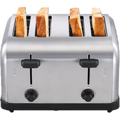 1800W Commercial Toaster 4-Slice Pop Up Wide Slot-Stainless Steel 6-Browning Settings for Bread with Removable Crumb Tray for Bagel Bread English Muffins, Waffles (Commercial & Restaurant)