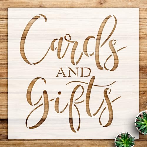 Cards and Gifts Stencil Pattern for Wood Signs and Wedding Decor, Reusable Mylar Template, Ideal for DIY Crafts and Personalized Projects - Size A2 (16.5