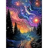 Starry Sky Diamond Painting Kits for Adults-Starry Night Diamond Art Kits for,Round 5D Abstract Landscape Gem Art Kits for Adult DIY Crafts Kits for Home Wall Decor Gifts(16x12inch)