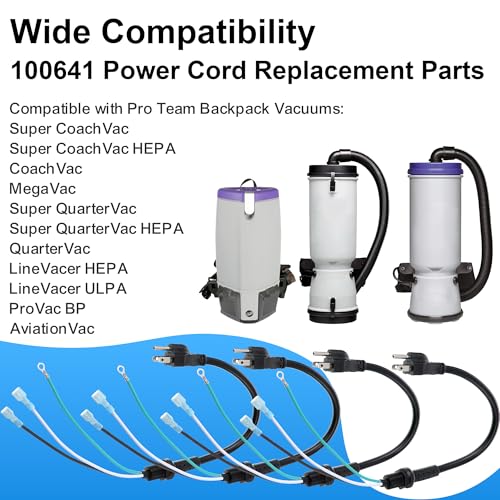 Image of 4 Pack 100641 Power Cord Parts Compatible with ProTeam Backpack Vacuum | 100641 Replacement,Vacuum Parts Compatible with ProTeam , 4-Pack Power Cords, Vinyl Insulation, Easy installation