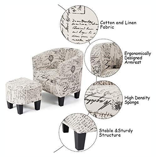 HomyDelight Arm Chair, Recliner & Sleeper Chair, Barrel Accent Linen Fabric Upholstered Chair Tub Chair, Beige