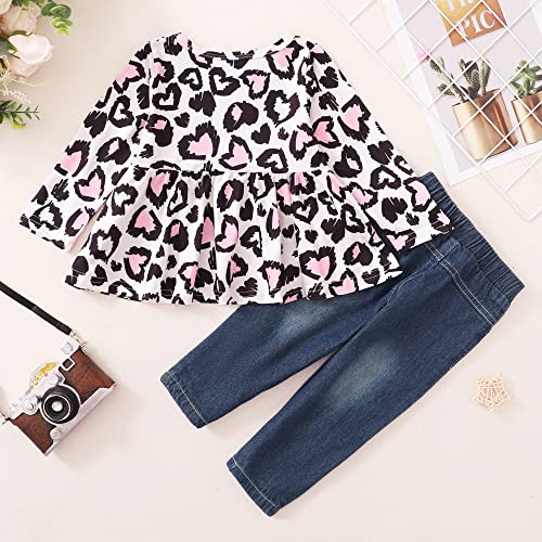 Image of Infant Toddler Baby Girl Clothes Denim Jeans Outfits 2PCS Ruffle Floral Top + Ripped Denim Girls Pants Set 6M-4T