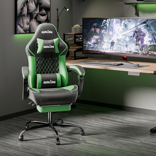 Image of Ergonomic Video Gamer Chairs Gaming Computer Chair Gamer Chairs for Adults Massage Lumbar Support Swivel Height Adjustable Headrest Backrest