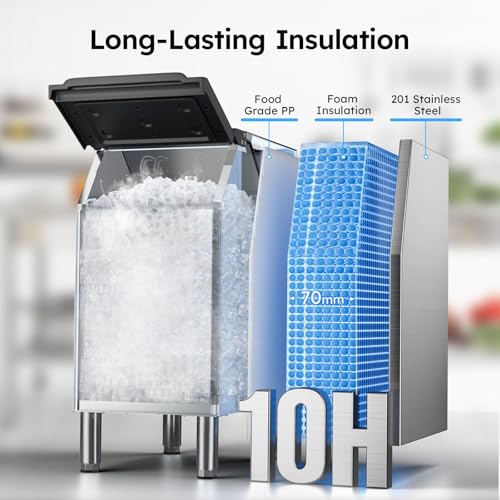 Image of Commercial Ice Machine 920LBS /24H,Storage 550LBS,Large Industrial Ice Maker,Ice Ready in 5-15min,with Self-Cleaning Mode,with Timing Function,30 Levels of Ice Thickness Adjustment,Stainless Steel