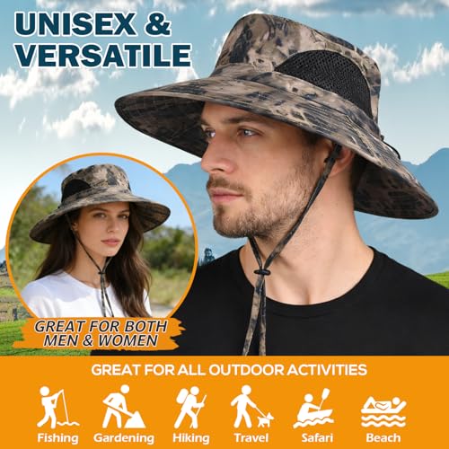 Image of Wide Brim Sun Bucket Hat, Waterproof Boonie Hat for Men & Women | UPF 50+ UV Protection, Adjustable Fit, Chin Strap & Sweatband, Foldable Durable for Fishing Hiking Garden Beach
