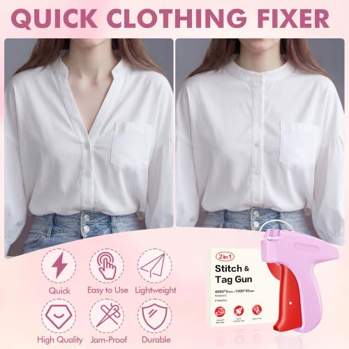 Image of Stitch Gun for Clothes, Tagging Gun, Quick Clothing Fixer, Fuchsia | 5000 Fasteners, 0.04 inch Fine Needle, 6 Needles, Portable, Handheld, Compact, Lightweight, Easy to Use, Versatility, Durable