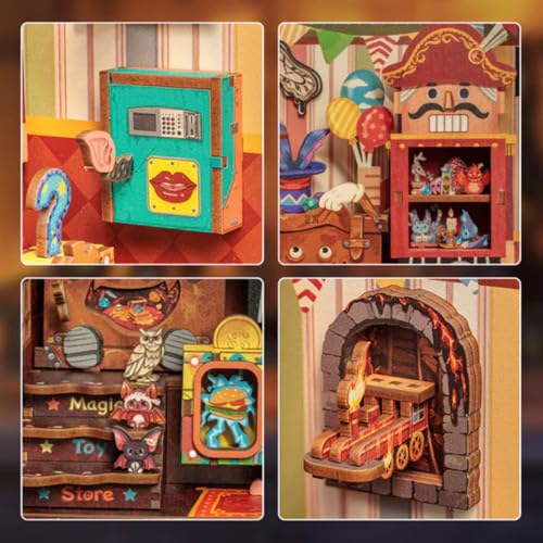 Image of Book Nook Kit, Dragon Toy Shop Bookshelf Decor | LED Light, DIY Miniature, 3D Wooden Puzzle House, For Beginners, Teens & Adults, 103 Pieces
