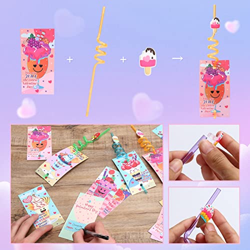 32 unidades de pitillos reutilizables coloridos con tarjetas de San Valentín miniatura 6