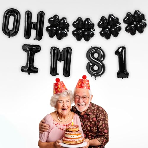 Image of Oh I'm 81! Latex Balloons 16 Inch Black Hallo Eighty One Cheers to 81 Years Old Theme Decor for Man Woman Happy 81st Birthday Party Photo Studio Prop Flag Decorations Favors Supplies
