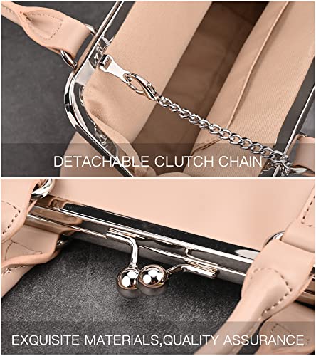 Image of GM LIKKIE Kiss Lock Purses and Handbags, Vintage PU Leather Clutch Purses for Women, Top Handle Evening Handbag