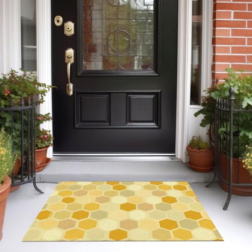 Tapis poils courts 160x230cm à formes géométriques jaunes pour salon