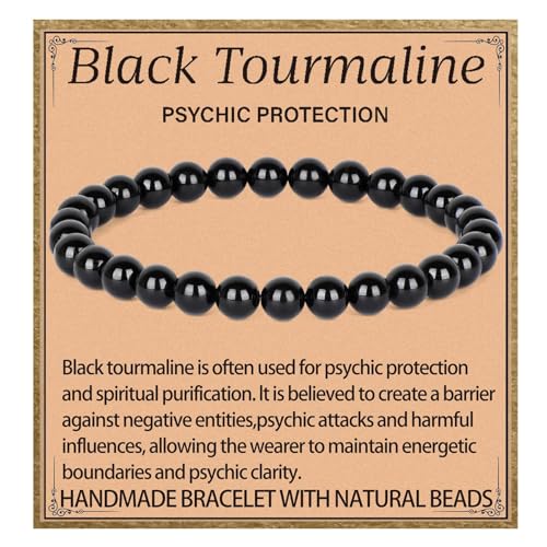 LPBeads Handmade Natural Gemstone Stretch Elastic 6m Black Tourmaline Bracelet Healing Crystal Round Stone Beads Jewelry Gifts for Women