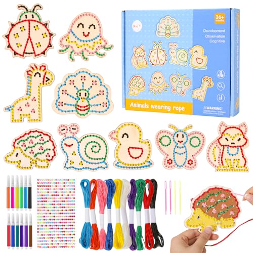 LTFIOON Kit Costura Niños, Kits de Costura de Madera de Animales, Manualidades Creativas, Juguete Montessori Regalo, Coser Niños Kit, Costura Infantil Manualidades Niños