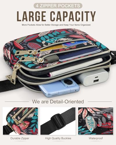 Image of Fanny Packs for Women 4 Zip Pocket Crossbody Belt Bag Waist Bags | Waterproof, Fashion Waist Pack, Crossbody Bags for Women, with Adjustable Strap, for Workout,Running,Traveling(Red Leaves,M)
