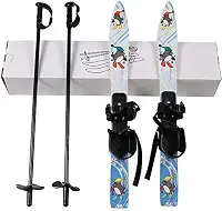 I-Sport Conjunto de esqui infantil de plástico ABS para iniciantes, esquis de neve e bastões com encadernação universal para idades de 2 a 5 anos (pinguim)