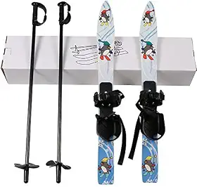 I-Sport Conjunto de esqui infantil de plástico ABS para iniciantes, esquis de neve e bastões com encadernação universal para idades de 2 a 5 anos (pinguim)