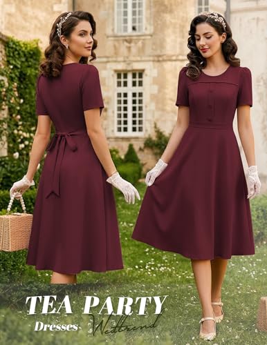 Image of Wedtrend 1950's Vintage Dresses for Women Modest Church Dress with Pockets Short Sleeve Tea Party A-Line Cocktail Dresses
