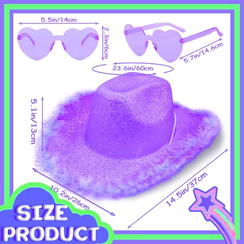 Image of SHENYI Glitter Cowgirl Hat with Heart Sunglasses Body Glitter Face Glitter Cowboy Hat for Women Men Music Festival Party