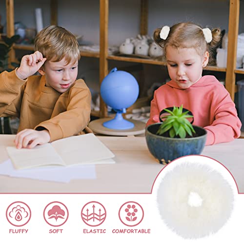 8 Pcs Fuzzy Scrunchies White Hair Ties Cute Hair Bands With Faux Rabbit Fur Elastic Hair Ties Hair Bobbles Ponytail Holders Girls Women Hair Accessories #TOP2