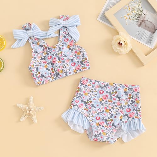 Yccutest Toddler Girl Bathing Suits Baby Bikini Swimsuit Girls Two Piece Bow Tank Top Shorts Swim Suit Baby Girls' Swimwear3