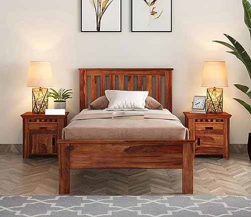Image of BM WOOD FURNITURE Solid Sheesham Wood Single Bed Without Storage - Elegant and Functional Bedroom Furniture (Walnut Finish)