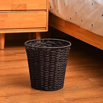 Zuvo Round Wicker Waste Basket Paper Bin - Wicker Trash Basket - Woven Trash Can Rubbish Basket for Bedroom, Bathroom, Offices or Home (Brown)