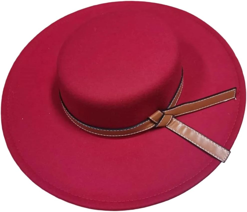 Women Flat Top Wide Brim Fedora Boater Hat Fashion Party Wedding Elegant Church Hats