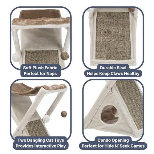 TRIXIE Miguel Fold and Store Cat Hammock, Indoor Cat Furniture with Dangling Toys, Scratching Pad, and Cave, Taupe/Light Gray by TRIXIE - Image 4