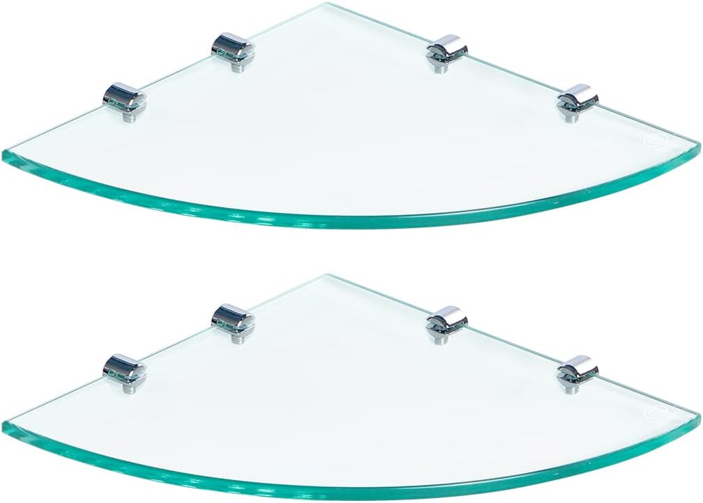 Skelang 2Pcs Glass Bathroom Shelf Wall Mounted 292×292mm, Shower Caddy with 8 Brackets - Image 3