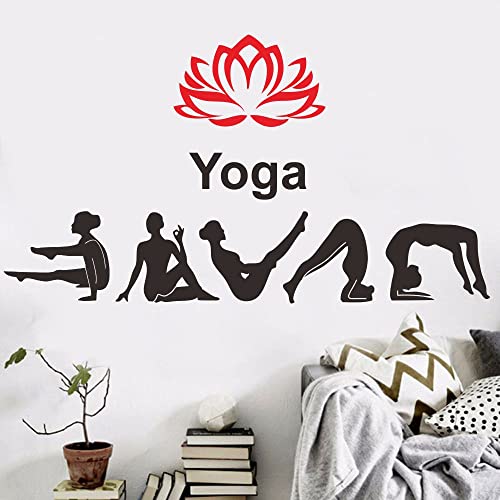 Anfrjji Yoga Studio Wall Sticker - Removable Pvc Decal With Lotus And Hinduism Patterns - Unique Gift For Yoga Lovers - Ideal For Living Room, Bedroom Or Home Studio Decor - Relaxing Just Breathe Art Decor - Effect 37"X20" (Black+Red) #TOP3