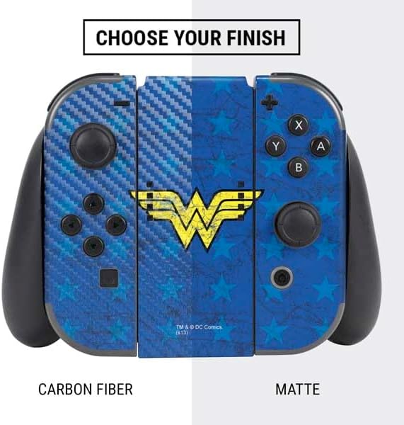 Skinit Decal Gaming Skin Compatible with Nintendo Switch Bundle - Officially Licensed DC Comics Wonder Woman Emblem on Flag Design