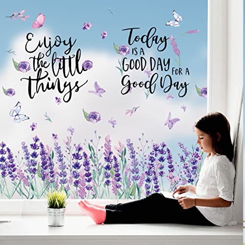 Horaldaily 60 Pcs Spring Summer Window Cling Sticker, Lavender Vase Flower Floral For Home Party Supplies Shop Window Glass Display Decoration #TOP3