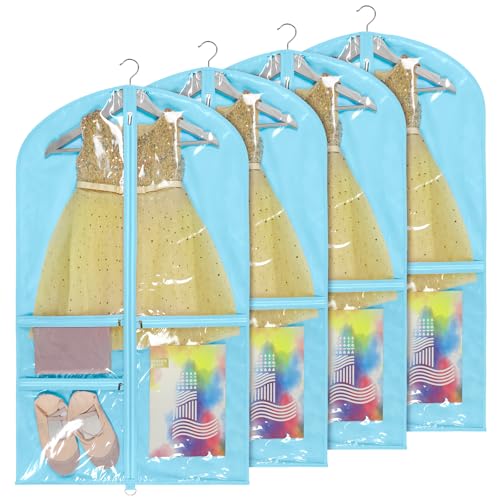 Univivi 40 Inch Dance Costume Garment Bags for Dancers, Blue, 4 Pack