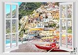 Wandtattoos Fenster - POSITANO GULF AMALFI NEAPEL NAPOLI - 70x100 cm Wandaufkleber 3D Wand Wand